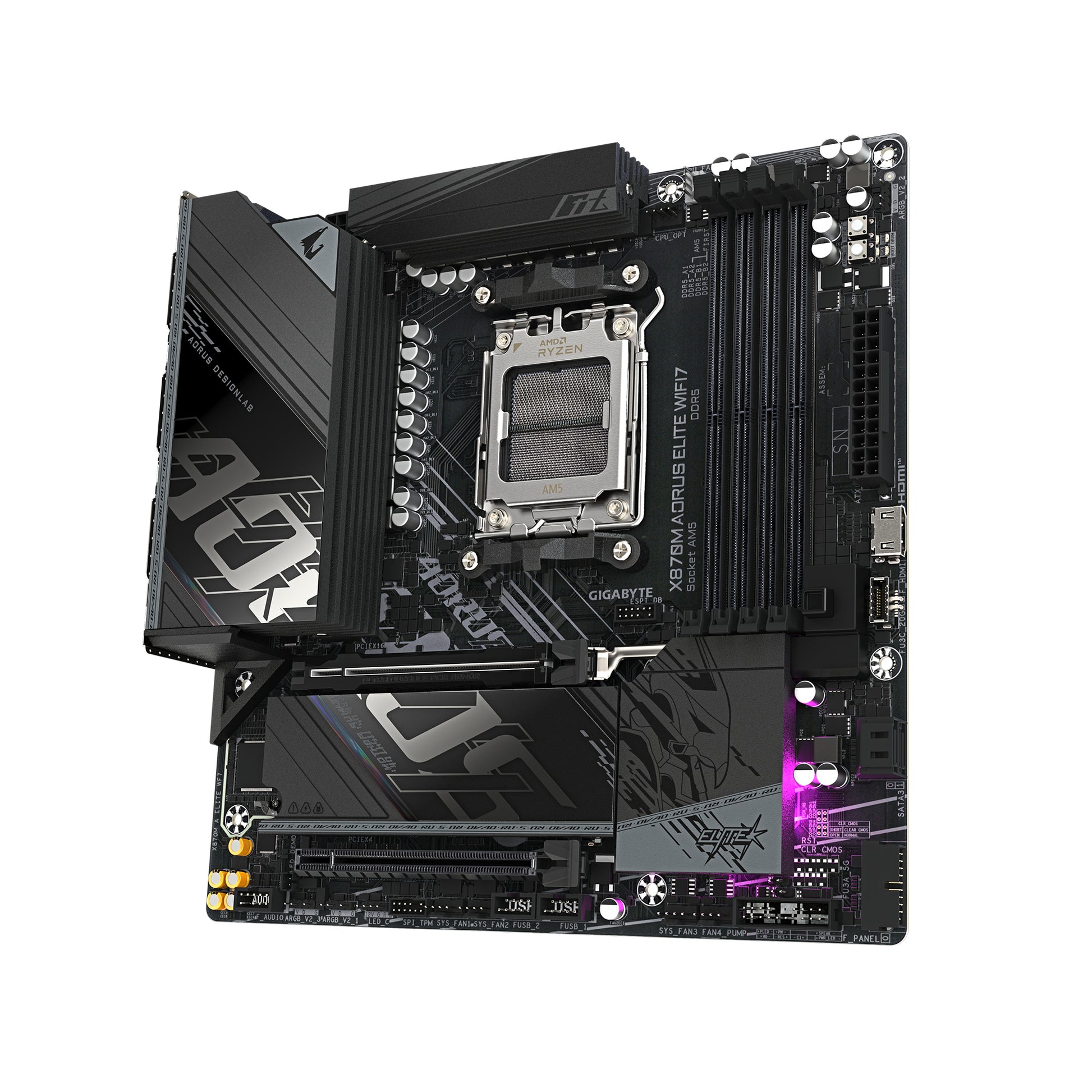 GIGABYTE X870M AORUS ELITE WIFI7 Placa Base – Compatible con procesadores AMD Ryzen 9000, VRM digital de 14+2+2 fases, hasta 8200 MHz DDR5 (OC), 1 x PCIe 5.0 + 1 x PCIe 4.0, Wi-Fi 7, LAN 2.5 GbE, USB 4