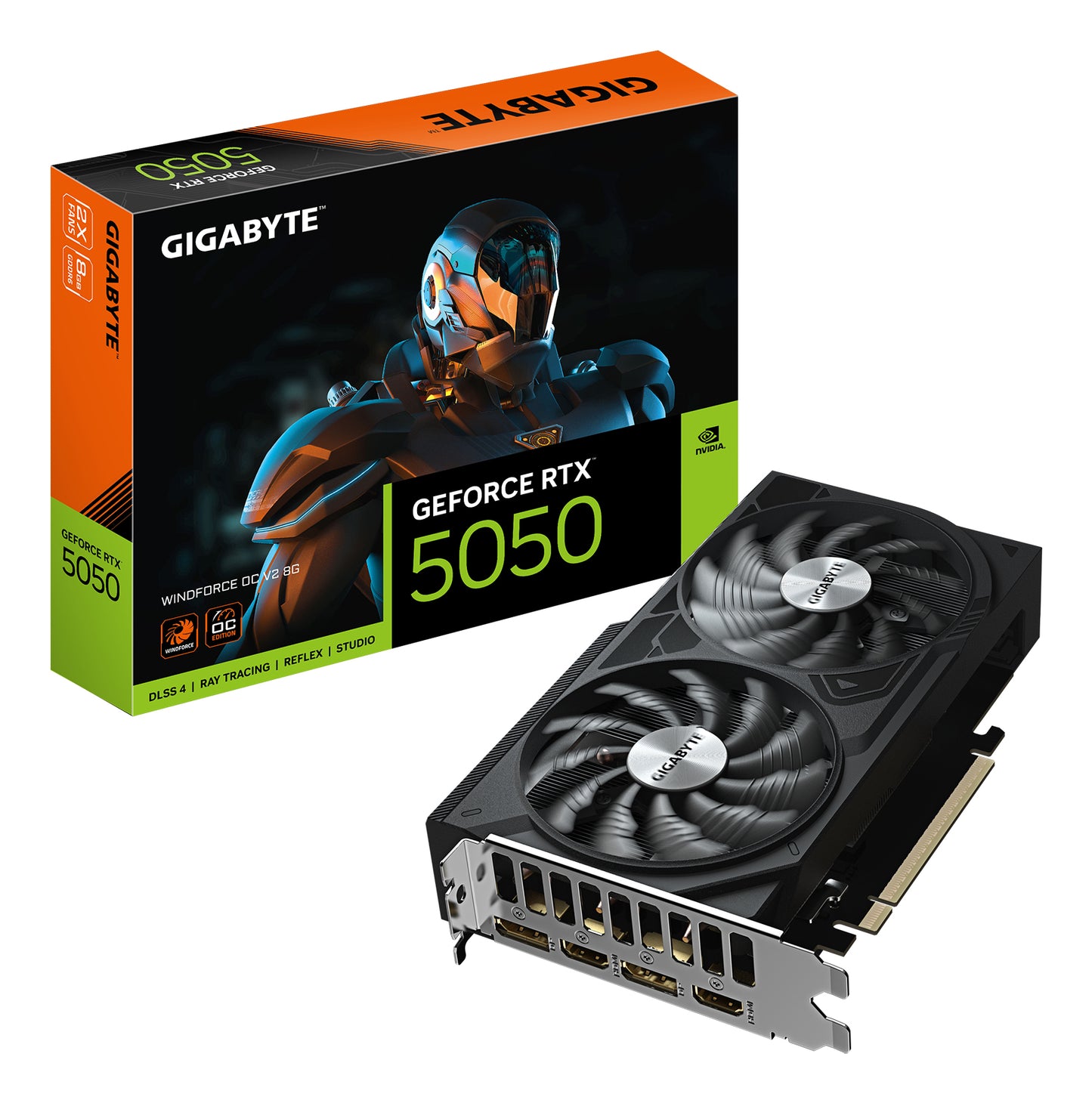 GIGABYTE GeForce RTX 5050 WINDFORCE OC V2 8G Tarjeta Gráfica - 8GB GDDR6, 128bit, PCI-E 5.0, 2572MHz Frecuencia del núcleo, 2 x DP, 2 x HDMI, NVIDIA DLSS 4, GV-N5050WF2OCV2-8GD