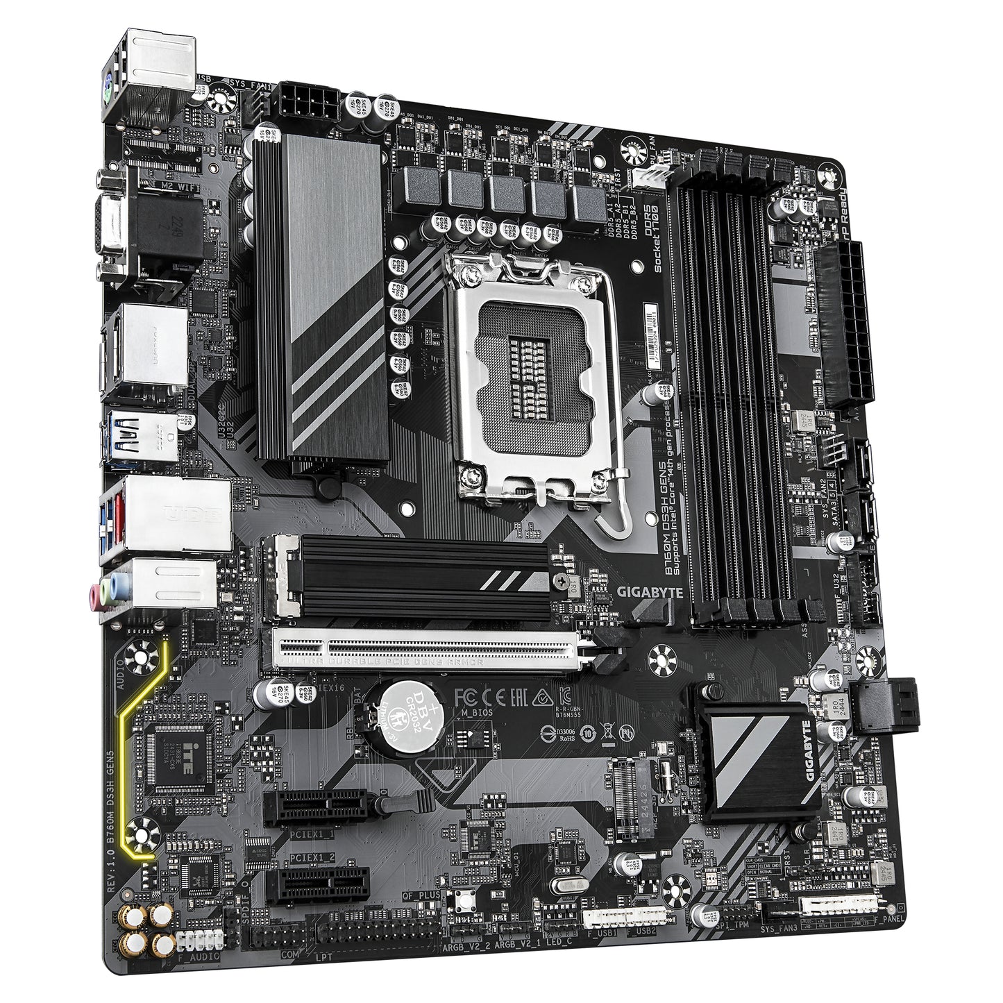 GIGABYTE B760M DS3H GEN5 Placa Base – Compatible con CPUs Intel Core 14ª generación, VRM digital de 6+2+1 fases, hasta 5600 MHz DDR5, 2 x M.2 PCIe 4.0, LAN 2.5GbE, USB 3.2 Gen2
