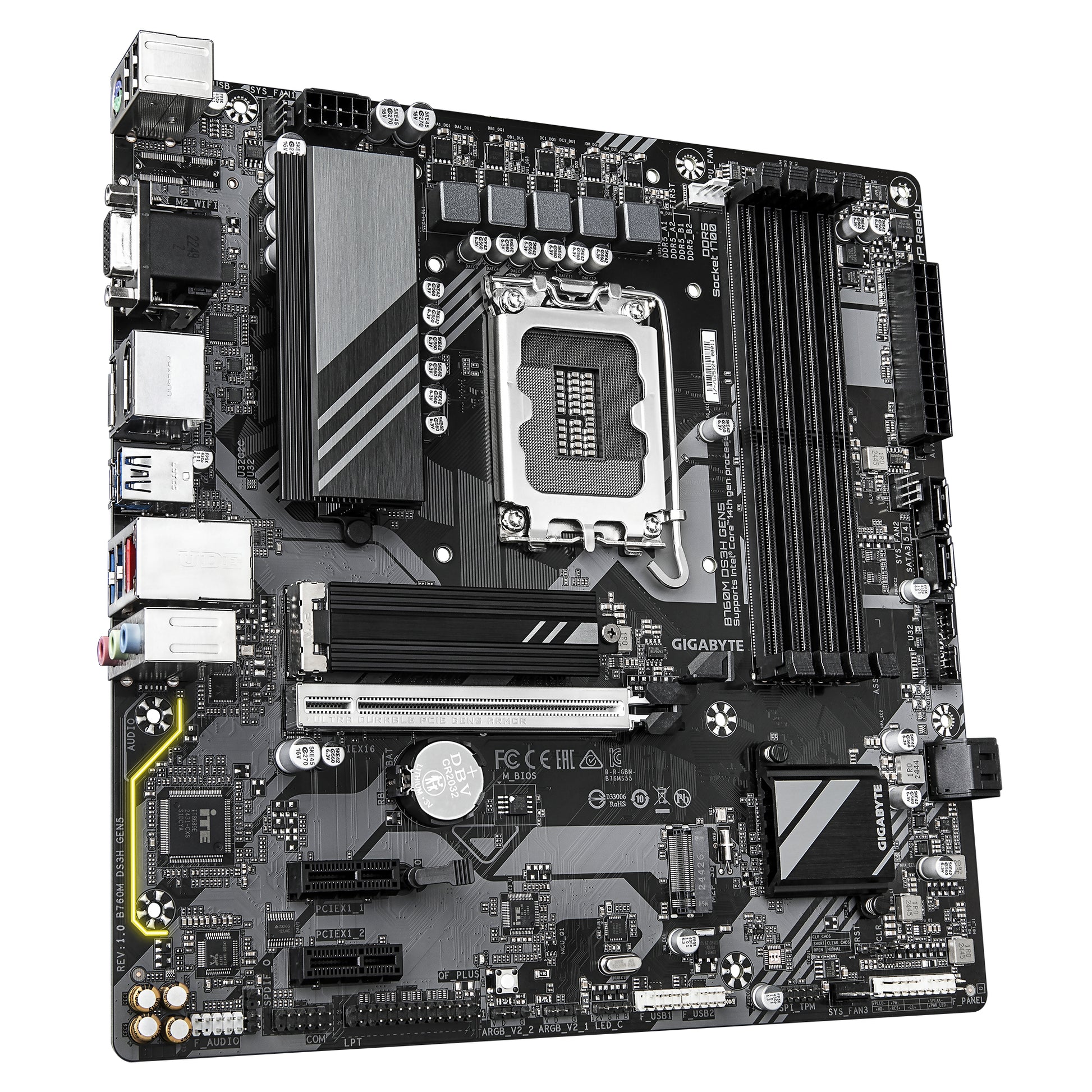 GIGABYTE B760M DS3H GEN5 Placa Base – Compatible con CPUs Intel Core 14ª generación, VRM digital de 6+2+1 fases, hasta 5600 MHz DDR5, 2 x M.2 PCIe 4.0, LAN 2.5GbE, USB 3.2 Gen2