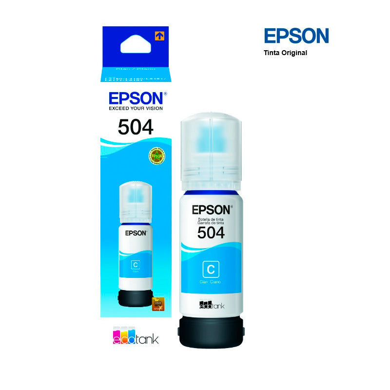 Botella De Tinta Epson T504220-al, Color Cyan, Contenido 70ml. Para Impresoras Ep
