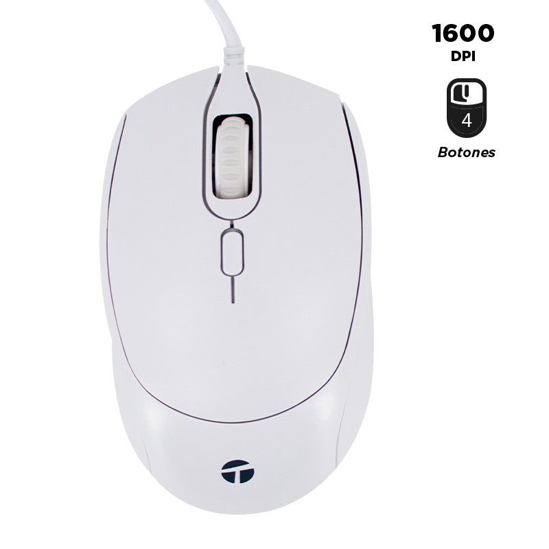 Mouse Óptico Teros Te-1225s, 800-1200-1600 Dpi, Usb, 4 Botones, Color Blanco Desc