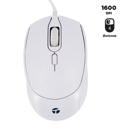 Mouse Óptico Teros Te-1225s, 800-1200-1600 Dpi, Usb, 4 Botones, Color Blanco Desc