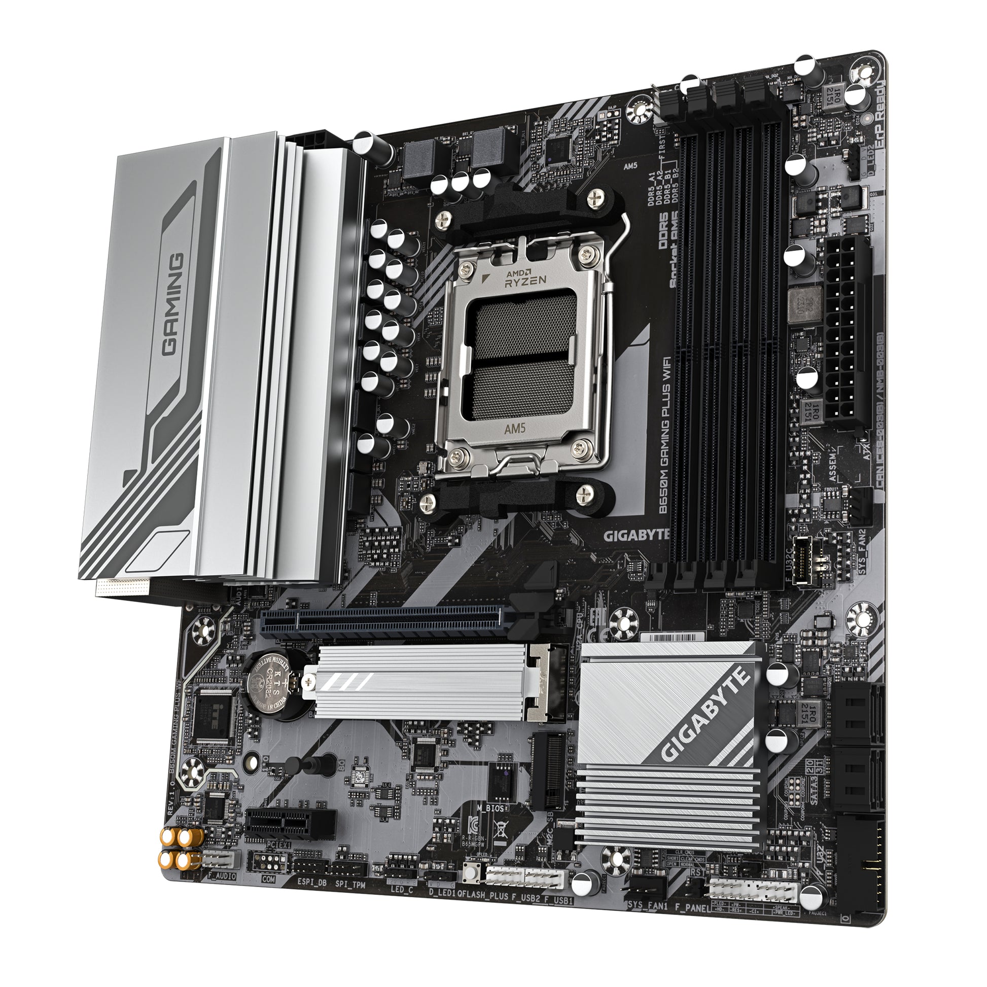 GIGABYTE B650M GAMING PLUS WIFI Placa base - Procesadores AMD Ryzen 9000, VRM de 5+2+2 fases, hasta 8000 MHz DDR5, 2xPCIe 4.0 M.2, LAN 2.5GbE, WIFI 6E, USB 3.2 Gen 1