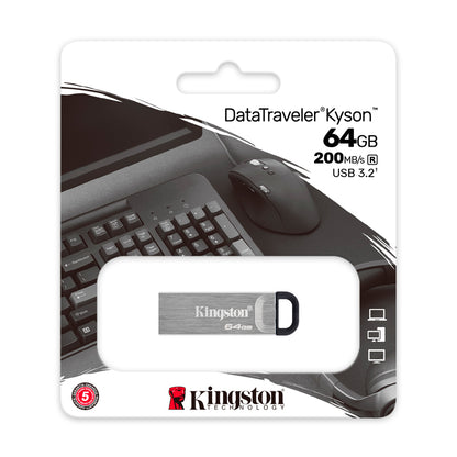 Memoria Flash Usb Kingston Datatraveler Kyson, 64gb, Usb 3.2 Gen 1, Plata Present