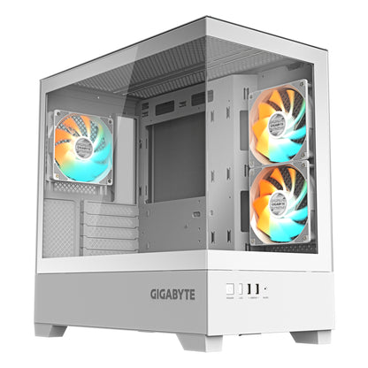 GIGABYTE C201 PANORAMIC ICE Caja para PC – Torre media, m-ATX, compatible con radiador de 360 mm, 3 ventiladores preinstalados, USB 3.0, compatible con RGB Fusion
