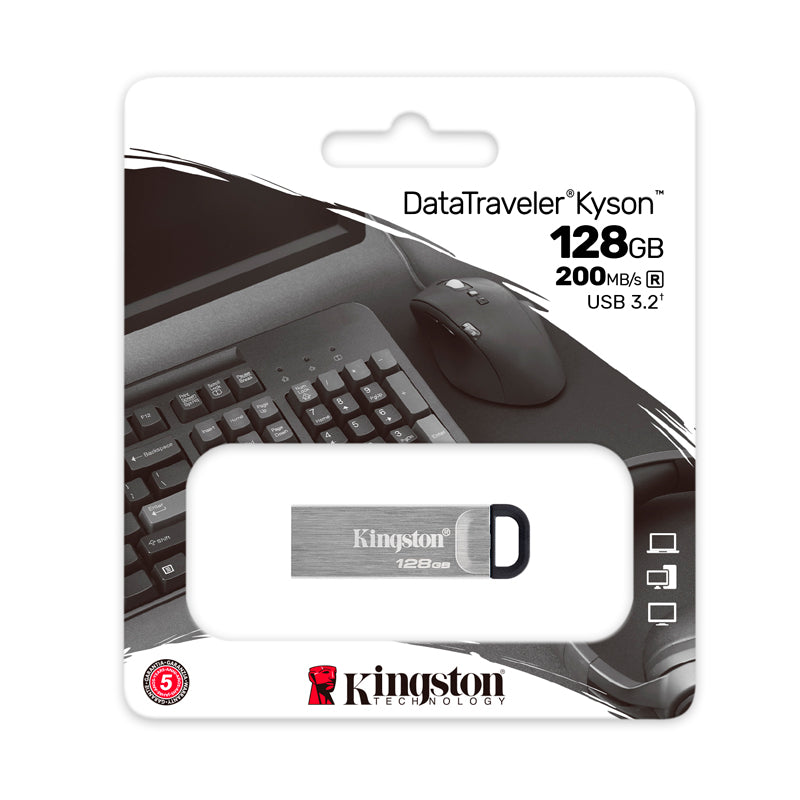 Memoria Flash Usb Kingston Datatraveler Kyson 128gb, Usb 3.2 Gen 1, Color Plata. 