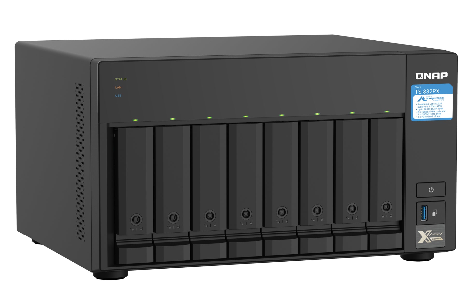 QNAP TS-832PX NAS Torre Annapurna Labs AL324 4 GB DDR4 0 TB QNAP Turbo System Aluminio, Negro