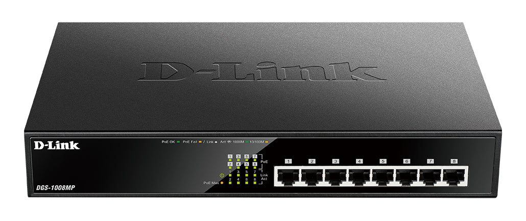 D-Link DGS-1008MP switch No administrado Gigabit Ethernet (10/100/1000) Energía sobre Ethernet (PoE) 1U Negro