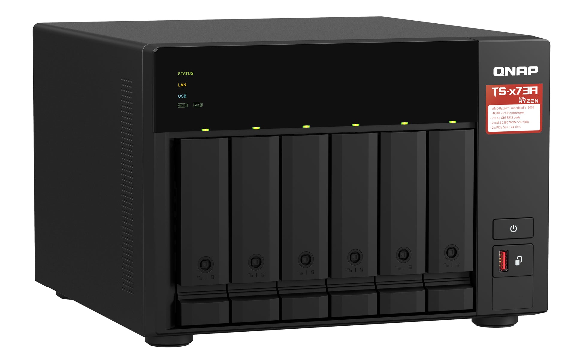 QNAP TS-673A NAS Torre Ryzen Embedded V1500B 8 GB DDR4 0 TB QNAP Turbo System Antracita