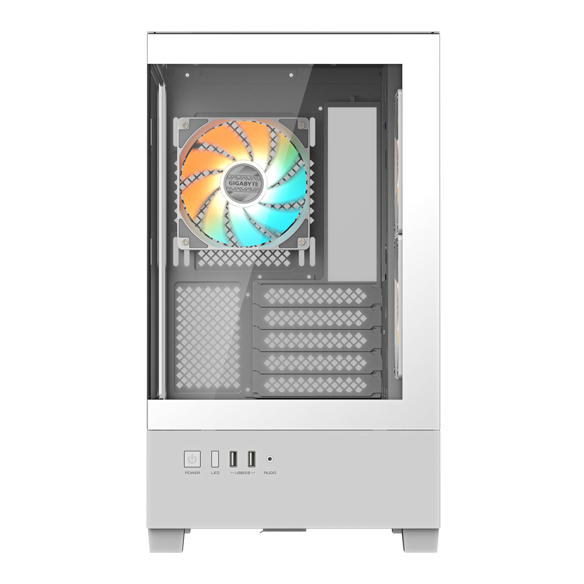 GIGABYTE C201 PANORAMIC ICE Caja para PC – Torre media, m-ATX, compatible con radiador de 360 mm, 3 ventiladores preinstalados, USB 3.0, compatible con RGB Fusion