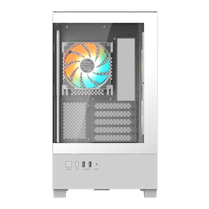 GIGABYTE C201 PANORAMIC ICE Caja para PC – Torre media, m-ATX, compatible con radiador de 360 mm, 3 ventiladores preinstalados, USB 3.0, compatible con RGB Fusion