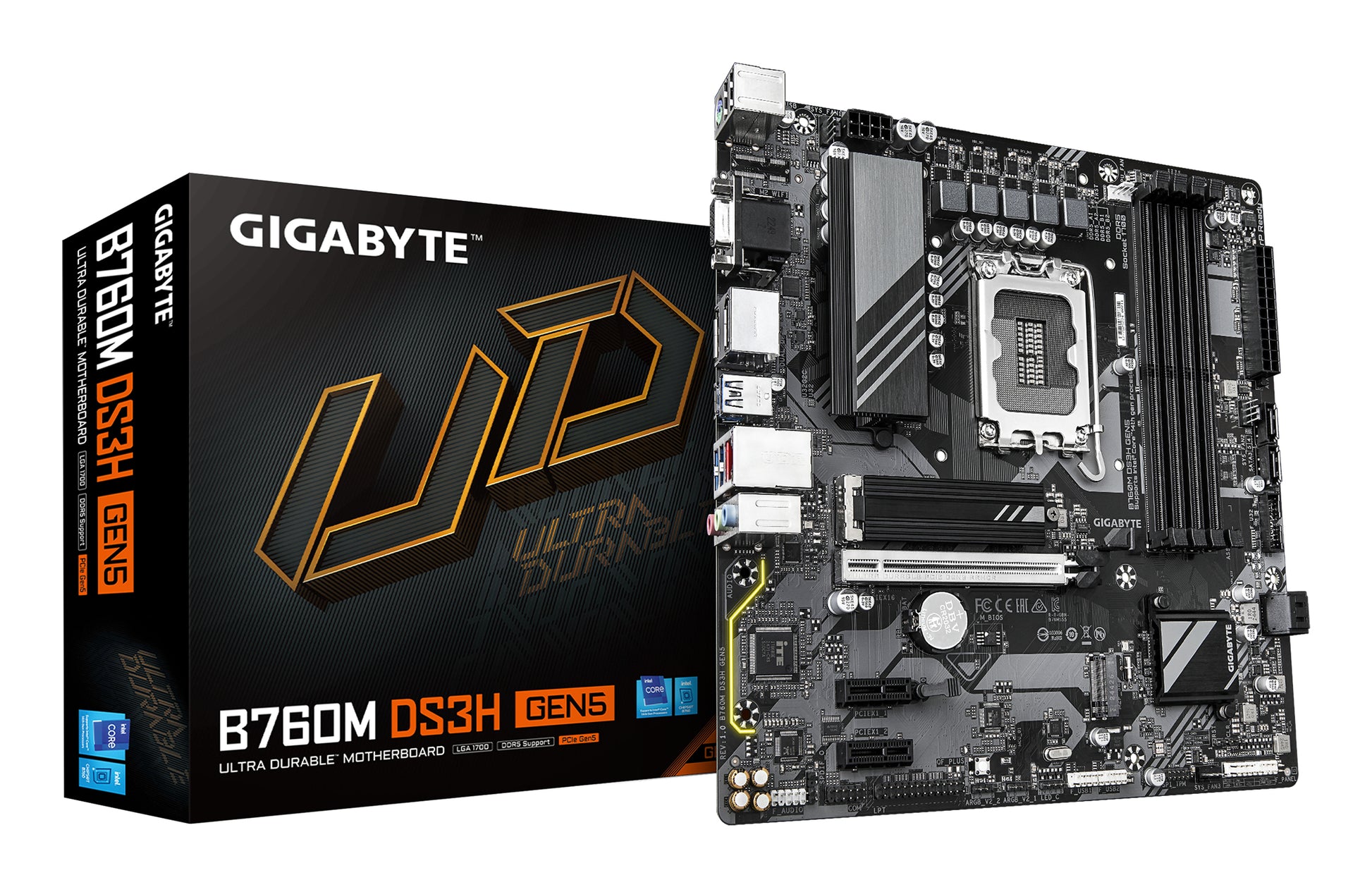 GIGABYTE B760M DS3H GEN5 Placa Base – Compatible con CPUs Intel Core 14ª generación, VRM digital de 6+2+1 fases, hasta 5600 MHz DDR5, 2 x M.2 PCIe 4.0, LAN 2.5GbE, USB 3.2 Gen2