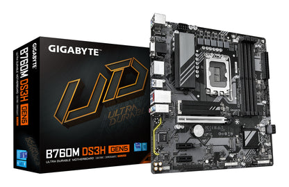 GIGABYTE B760M DS3H GEN5 Placa Base – Compatible con CPUs Intel Core 14ª generación, VRM digital de 6+2+1 fases, hasta 5600 MHz DDR5, 2 x M.2 PCIe 4.0, LAN 2.5GbE, USB 3.2 Gen2