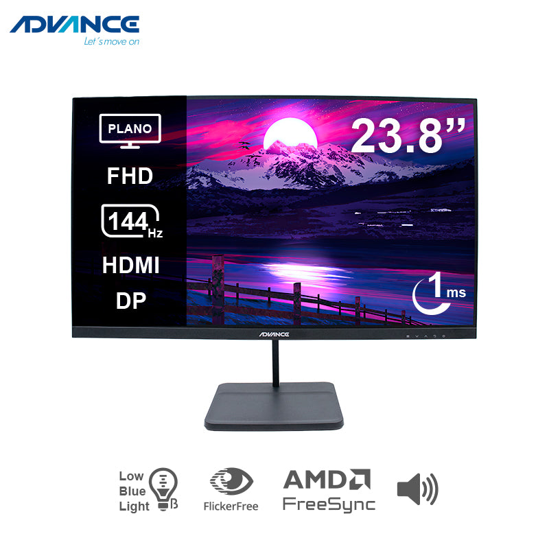 Monitor Plano Advance Adv-2454s, 23.8 Fhd Ips, 144hz, 1ms, Hdmi, Dp, Audio Out, Parl