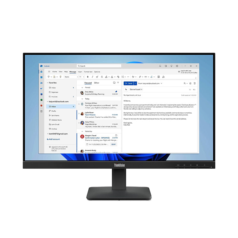 Monitor Plano Lenovo Thinkvision S24-4e, 23.8 Wled Fhd Ips/hdmi/vga El Monitor L