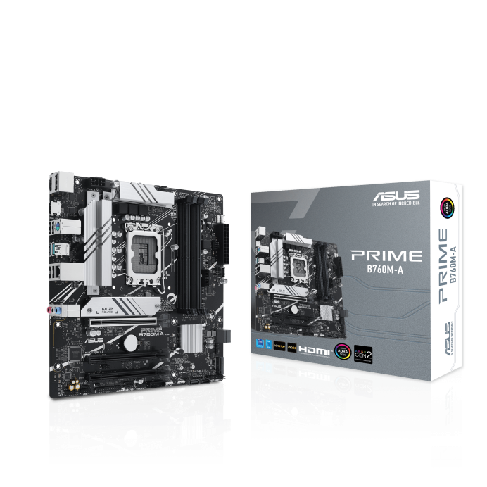 Tarjeta madre Intel® B760 (LGA 1700) mATX con PCIe 4.0, DDR5, dos ranuras M.2, Realtek 2.5Gb Ethernet, DisplayPort, Dual HDMI™, SATA 6 Gbps, USB 3.2 Gen 2 trasero, USB 3.2 Gen 1 Tipo-C® frontal, Aura Sync